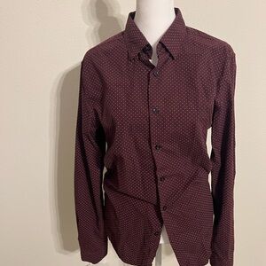 Men's Long-Sleeve Burgundy Dot Button-Down Shirt